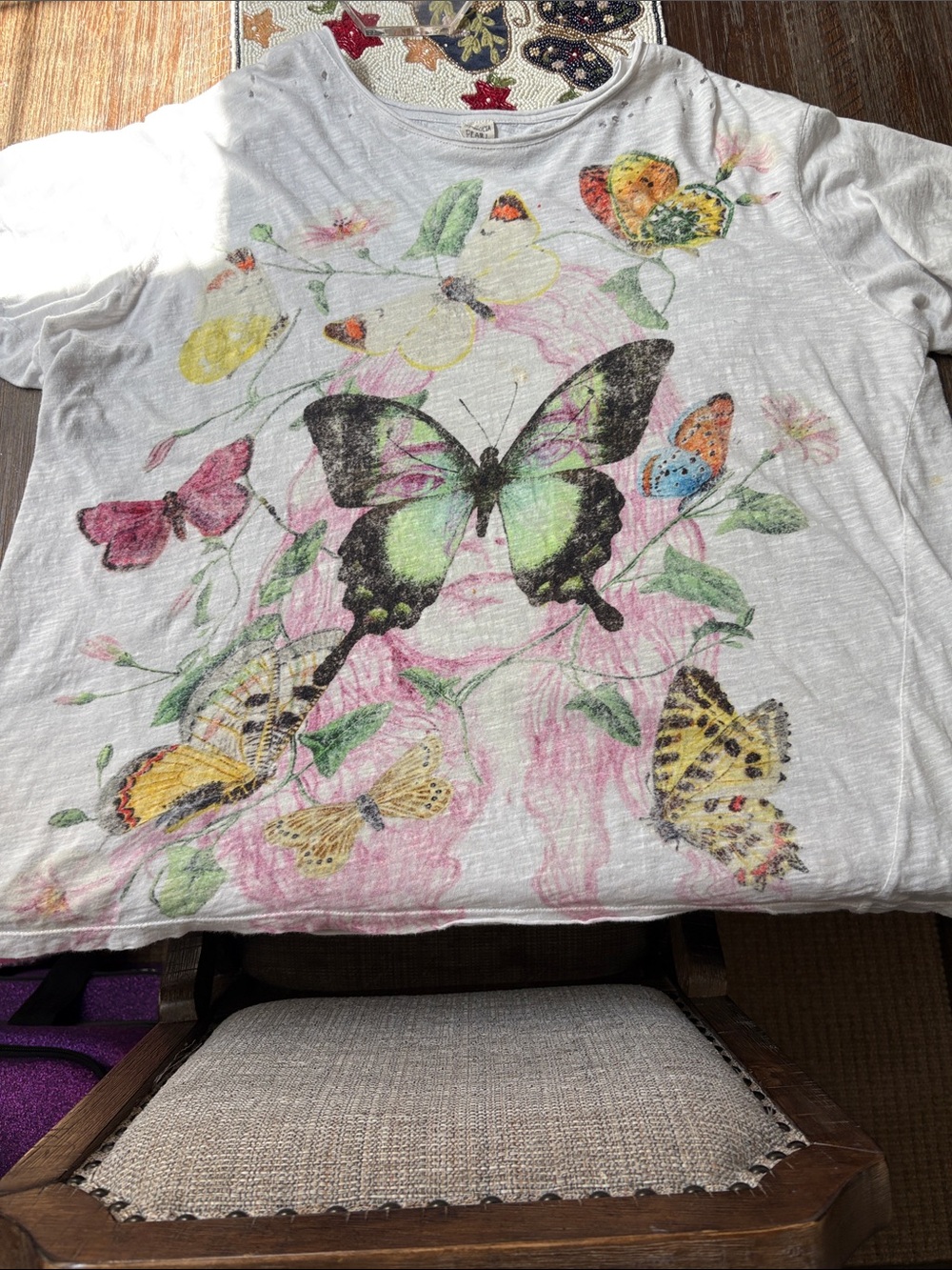Magnolia Pearl White Tee with Multicolor Butterfly Print